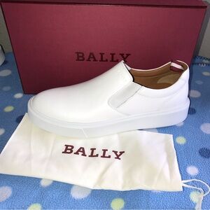 Bally White Leather Slip On Loafers
